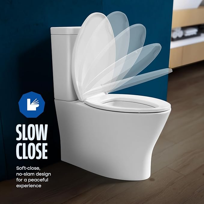 Highcraft W4TSPE Elongated Plastic Toilet Seat Slow Close ? Easy Remove, White