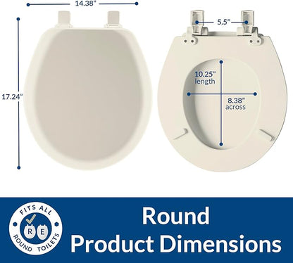 Mayfair Cameron Biscuit Toilet Seat, Non Slip Heavy Duty Wood, Easy Clean, Made in USA, Round