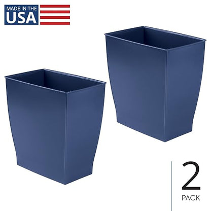 iDesign Small Plastic Bathroom Trash Can, Slim Rectangle Garbage Bin, 2-Pack | Bedroom, Office, Dorm, Navy Blue