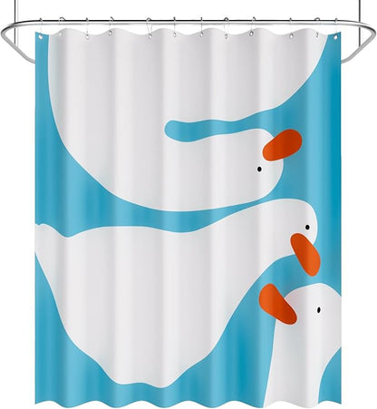 AmazerBath Cute Goose Shower Curtain, Cute Bathroom Shower Curtain Set with 12 Shower Curtain Hooks, Rustic Fabric Shower Curtain, 72x72 Inches