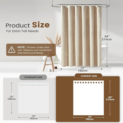 BTTN 3 in 1 Shower Curtain Set - 84 Inch Extra Long Linen Textured Cloth Shower Curtain and Clear Liner with Plastic Hook, Tall Modern Waterproof Shower Curtain for Bathroom, Cream/Beige, 72x84