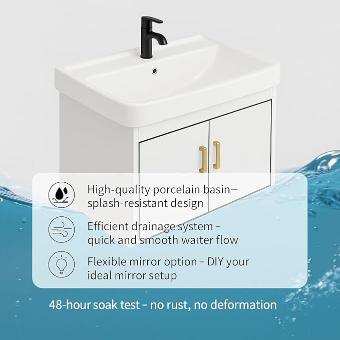 20-inch Shallow White-Black Wall-Mounted Compact Bathroom Mini Vanity 20-inch Sink-Included Vanity Designed for Compact Bathrooms Floating Vanity