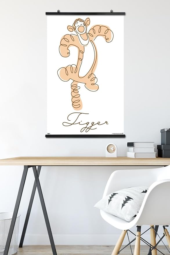 Trends International Disney Simple Moments Line Art - Tigger Wall Poster, 34L x 22.4W, Premium Poster & Clip Bundle