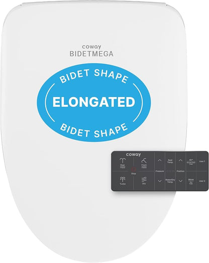 COWAY Bidetmega 200N *Elongated* Electronic Bidet Toilet Seat with Instantaneous Water Heating, Heated Seat and Dryer, Soft Close Lid, Stainless Nozzle, Night Light, Self Cleaning, Remote Control