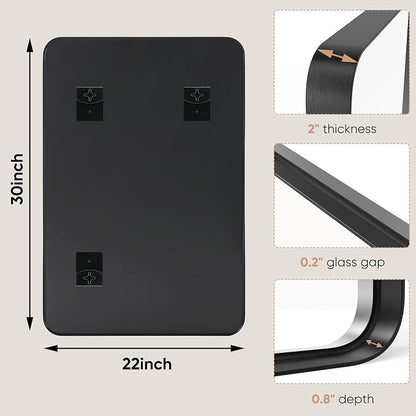 NEWBULIG Bathroom Wall Mirror, Vanity Mirror for Over Sink, 22x30 Inch | Matte Metal Framed Tempered Glass, Over Sink Entryway, Living Room Bedroom, Black