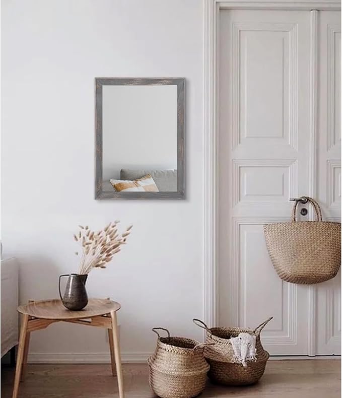 AAZZKANG Wooden Mirror Rectangle Rustic Mirrors for Wall Decorative for Bedroom Bathroom Living Room Entryway Hanging Home Decor