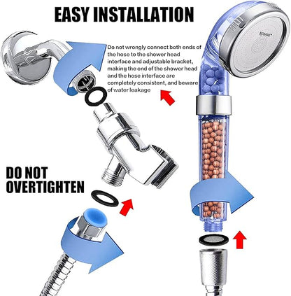 Nosame® Shower Head with Hose and Braket, Filter Filtration High Pressure Water Saving 3 Mode Function Spray Handheld Showerheads for Dry Skin & Hair | Filter Filtration High Pressure Water Saving 3 Mode Function Spray Handheld Showerheads with Hose Ho...
