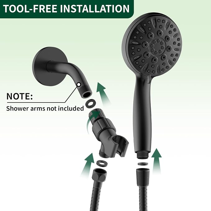 Matte Black Shower Head, 6 Spray Modes Handheld Showerhead | High Pressure Shower Heads with 59 Inch Stainless Steel Hose & Adjustable Shower Holder, Easy Installation, 4.53 Inch