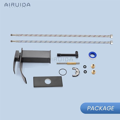 Airuida Oil Rubbed Bronze Single Handle Bathroom Sink Faucet Single Hole Waterfall Bathroom Faucet 1 or 3 Hole Basin Mixer Tap, Rv Lavatory Vanity Faucet with Deck Plate and Supply Lines