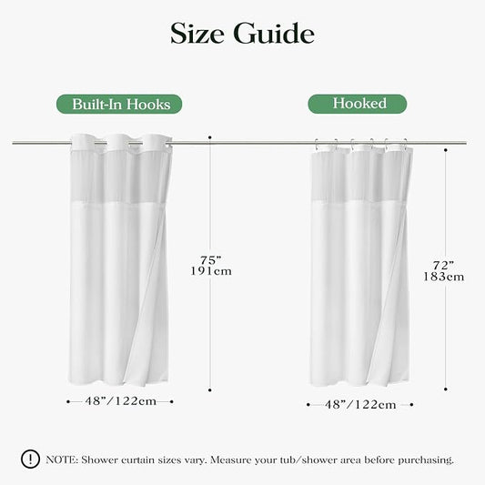 White Hook Free Waffle Shower Curtain & Snap-in Fabric Liner,48x75 | Less Time to install, 3 in 1 Fabric Shower Curtain and Liner Set with Magnets, Stall, Shower Curtains for Bathroom