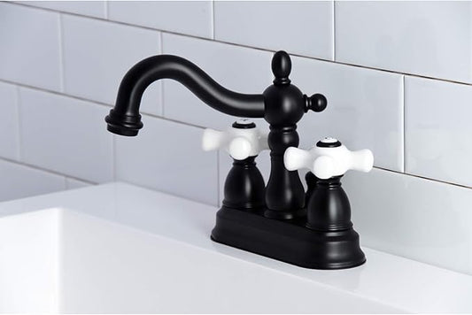 Kingston Brass KB1600PX Heritage 4 in. Centerset Bathroom Faucet, Matte Black