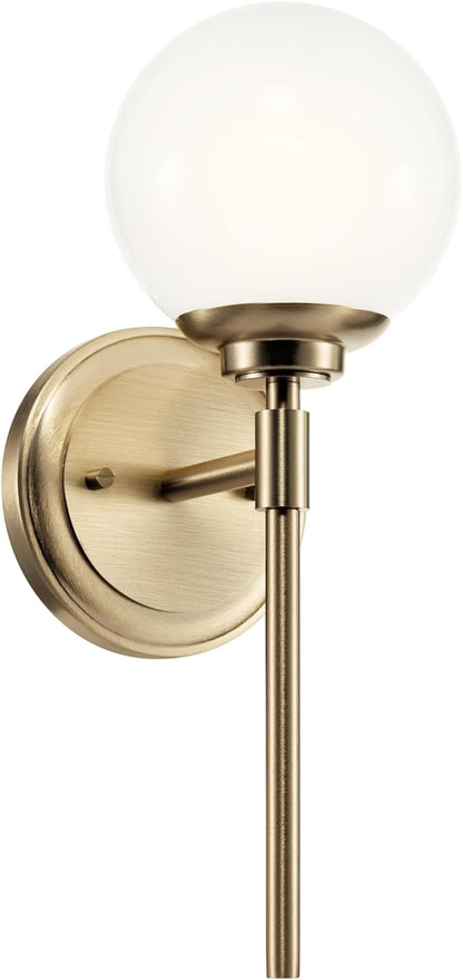 Kichler Benno 1-Light Wall Sconce, Modern Light with Opal Glass in Champagne Bronze, for Bathroom, Powder Room, Kitchen, Bedroom, or Hallway (13.75" x 5.25"), 55170CPZ