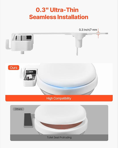 VEVOR Bidet Attachment for Toilet, Hot & Cold Non-Electric Water Sprayer - Dual Retractable Nozzles, Adjustable Water Pressure, 0.3’’ Ultra Thin Bidet Toilet Seat Attachment for Rear and Feminine Wash