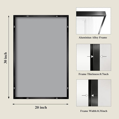 Koonmi Black Rectangle Wall Mirror, 20x30 Inch Bathroom Mirror, Aluminum Frame Vanity Mirror for Entryway, Living Room, Bedroom, Hangs Horizontally or Vertically