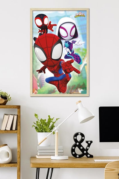 Trends International Marvel Spidey and His Amazing Friends - Webs Wall Poster, 34L x 22.4W, Blonde Framed Version
