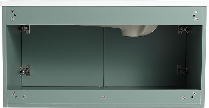 Malwee 36 Inch Floating Bathroom Vanity with Sink, 36'' Single Sink Wall Mounted Bathroom Vanity, with 2 Doors and White Waterdrop Gel Coat Basin (058-36 * 18, GGE)