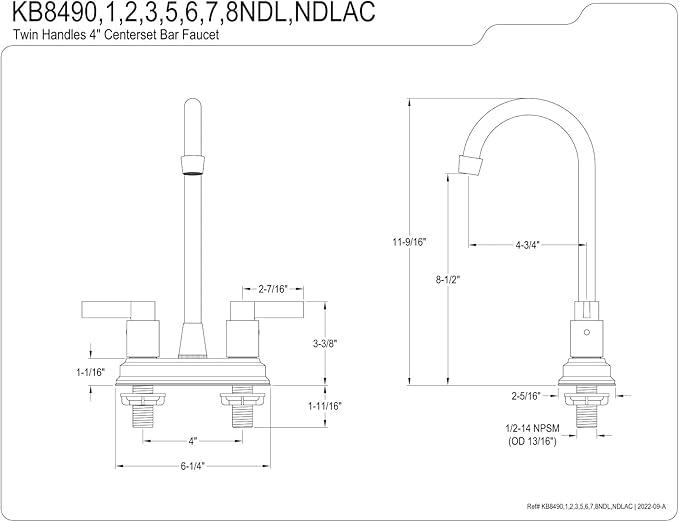 Kingston Brass KB8495NDL 4-3/4-Inch in Spout Reach NuvoFusion Two Handle 4-Inch Centerset Bar Faucet, Oil Rubbed Bronze