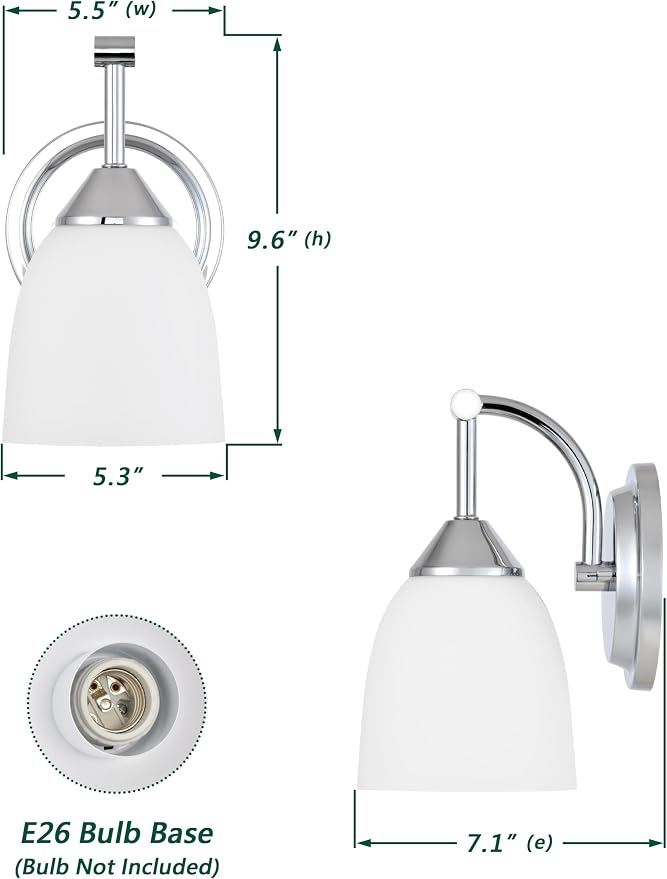 Traditional 1-Light Indoor Chrome Wall Sconce with Frosted Glass Bathroom Bedroom Hallway, 9.6" H x 5.5" W, Chrome