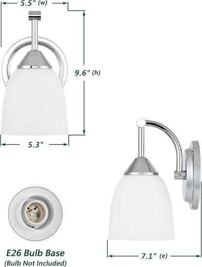 Traditional 1-Light Indoor Chrome Wall Sconce with Frosted Glass Bathroom Bedroom Hallway, 9.6" H x 5.5" W, Chrome