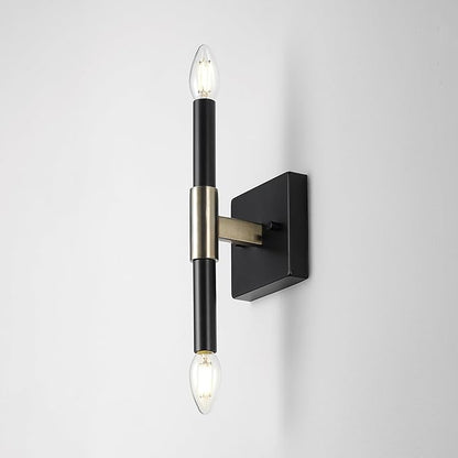 Globe Electric 65000044 2-Light Wall Sconce, Matte Black, Antique Brass Accent, E12 Base Sockets, Lights for Living Room, Home Decor, Lighting, Mounted Bedside Lamp