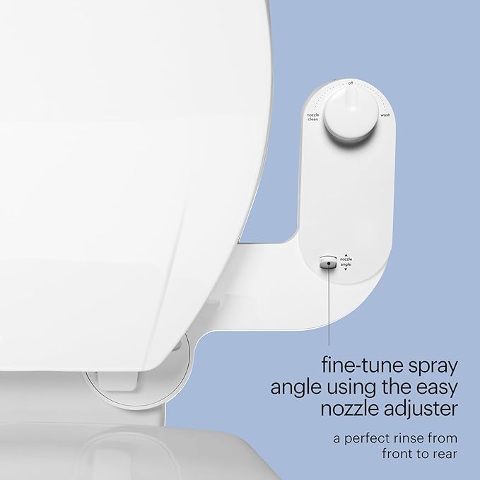 Brondell Fresh Spa Adjustable, Bidet Attachment FSA-15 for Toilet Seats with Adjustable Single Nozzle, Side Arm Control, Thin Profile, White (Ambient Temperature)