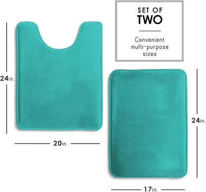 Clara Clark 2 Piece Bathroom Rugs, Velvet Memory Foam Bath Mat Set, Non-Slip Bath Rugs, Machine Wash, Dries Quickly, Ultra Soft Plush Bath Mats for Bathroom, 17 x 24 + Contour, Teal Blue