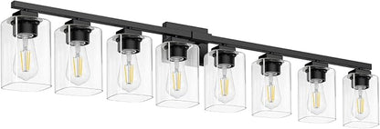 51” Bathroom Light Fixtures Over Mirror,8-Light Black Vanity Light | Large Size, Square Clear Glass & Durable Metal, Quick & Easy Installation, Standard E26 Socket, Bright Bathroom Lighting