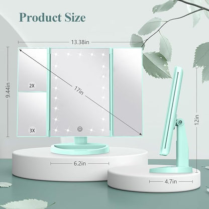 HUONUL 2X/3X/10X Magnifying Vanity Mirror with Light, Trifold Makeup Mirror | Touch Dimming, Dual Power, Clear View for Makeup, Skincare. Dorm Room Essentials. Birthday Gifts for Women, Mom, Wife, Girls