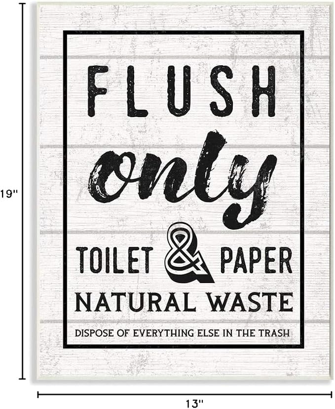 'Flush Only Bathroom Sign Family Home Word'| Wall Plaque Art | Stupell Industries | 13 x 19 Inches, Easy to Hang and Sturdy, Made in USA, by Lil' Rue