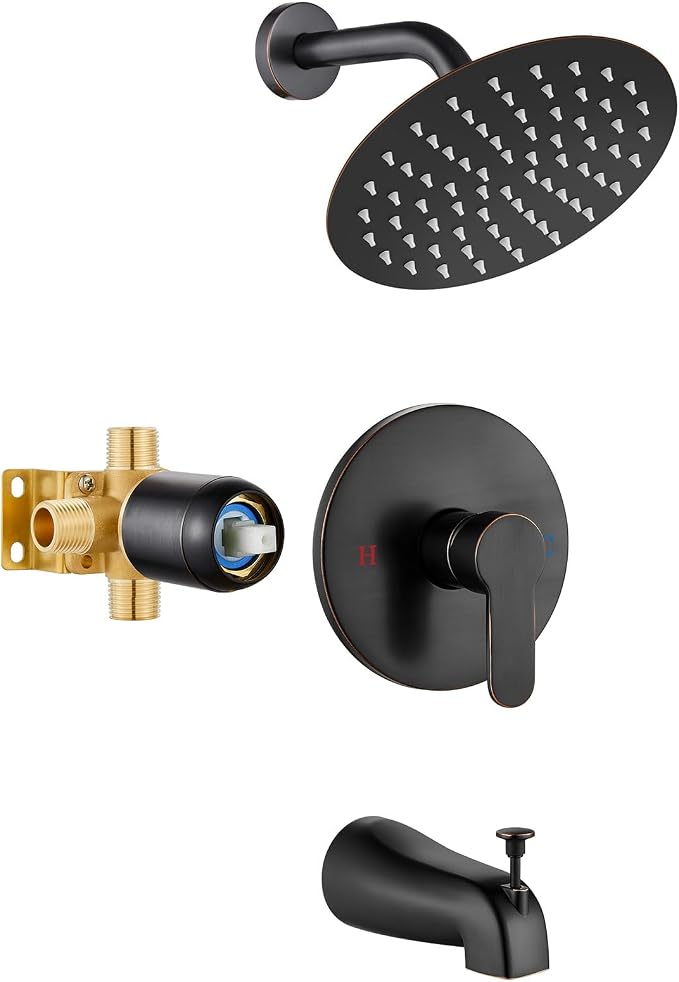 Airuida Shower Faucet Set with Tub Spout,8" Bathtub Faucet-Oil Bronze | Male Threads Rough-In Valve,Round Head Shower System,Tub and Shower Kit Set