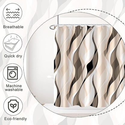 Cream Shower Curtain, Modern Abstract Cream and Grey Striped Shower Curtain Set for Bathroom Waterproof Polyester Shower Curtain with Hooks, 72x84 Inch