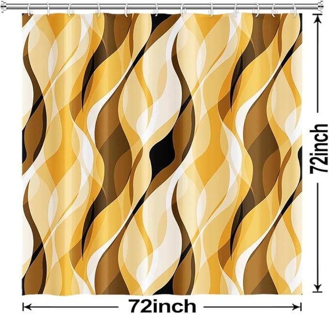 Yellow Shower Curtain, Abstract Ombre Yellow and Grey Striped Shower Curtain Set for Bathroom Waterproof Shower Curtain with Hooks, 72x72 Inch