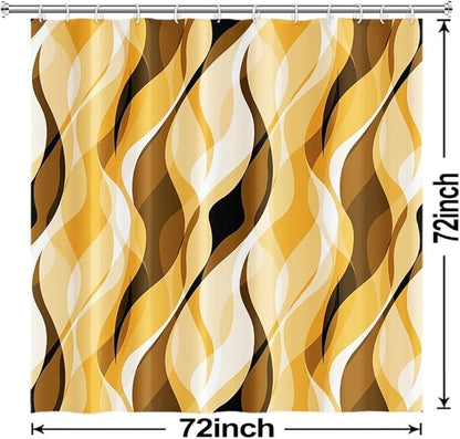 Yellow Shower Curtain, Abstract Ombre Yellow and Grey Striped Shower Curtain Set for Bathroom Waterproof Shower Curtain with Hooks, 72x72 Inch