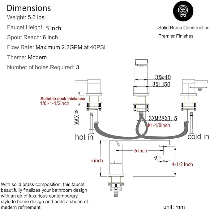 Luxury Brass Widespread Bathroom Sink Faucets for 3 Hole 2-Handle 8 Inch Deck Vanity Faucet & Stainless Steel Pop-up Drain Assembly, Brushed Nickel