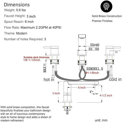 Luxury Brass Widespread Bathroom Sink Faucets for 3 Hole 2-Handle 8 Inch Deck Vanity Faucet & Stainless Steel Pop-up Drain Assembly, Brushed Brass Gold