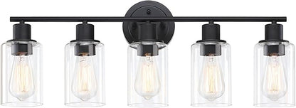 5-Light Black Bathroom Vanity Light Fixture Over Mirror - 5 Bulb Black Wall Sconce for Bathroom Bedroom Hallway Wall Mount Fixture Over Kitchen Sink