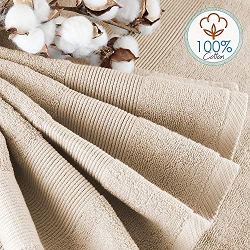 Hearth & Harbor Bath Towels for Bathroom - 100% Ring Spun Cotton Luxury Bathroom Towels - Ultra Soft & Highly Absorbent, Bath Towels Set of 10 - Beige Cream