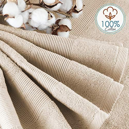 Hearth & Harbor Bath Towels for Bathroom - 100% Ring Spun Cotton Luxury Bathroom Towels - Ultra Soft & Highly Absorbent, Bath Towels Set of 10 - Beige Cream