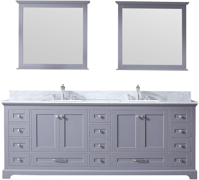 Dukes Double Bath Vanity Set - Carrara Marble Top & Mirror Dark Grey