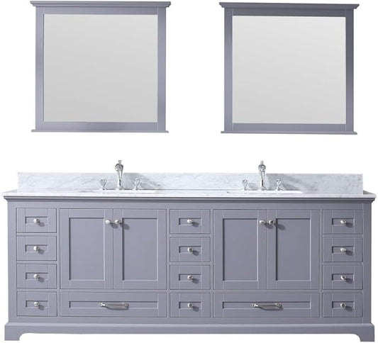 Dukes Double Bath Vanity Set - Carrara Marble Top & Mirror Dark Grey