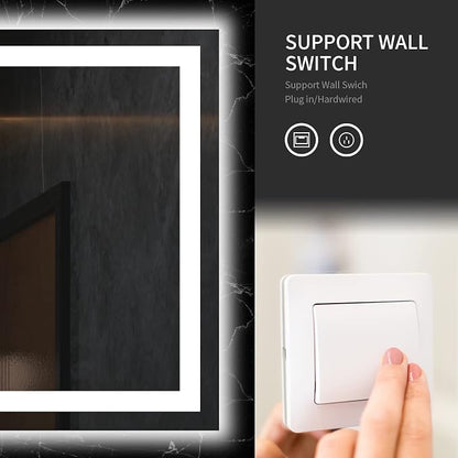 LOAAO 60"X28" LED Bathroom Mirror with Light, UL Listed | Anti-Fog, Dimmable, 3 Color Temperature, Backlit + Front Lit, Memory Function, Tempered Glass