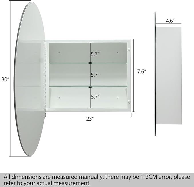 30 Inches Round Bathroom Medicine Cabinet, Frameless Circle Mirror Cabinet Wall Mounted Cabinet with Surface Mount Installation