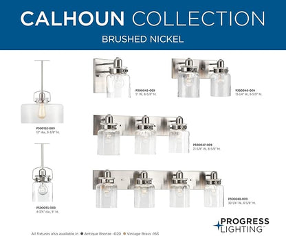 Progress Lighting P300047-009 Calhoun Collection Clear Glass Farmhouse Bath Vanity Light, 3-Light, Brushed Nickel