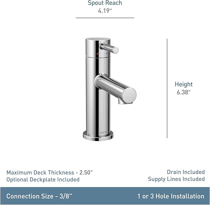 Moen Align Brushed Nickel One-Handle Modern Bathroom Faucet with Drain Assembly and Optional Deckplate, 6190BN
