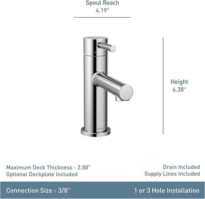Moen Align Brushed Nickel One-Handle Modern Bathroom Faucet with Drain Assembly and Optional Deckplate, 6190BN