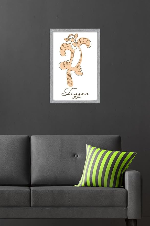 Trends International Disney Simple Moments Line Art - Tigger Wall Poster, 22.4L x 14.7W, Gray Framed Version