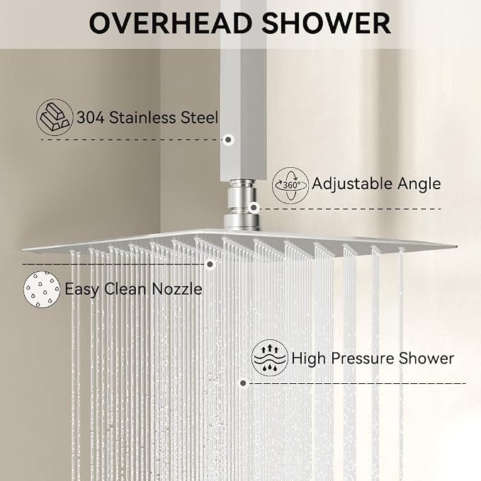 Rain Shower System, STARBATH 10" Ceiling Mount Rain Showerhead and 6" Wall Mounted Rainfall Shower for Couples, On Off Button Valve Dual Head Shower Systems Complete, Brushed Nickel