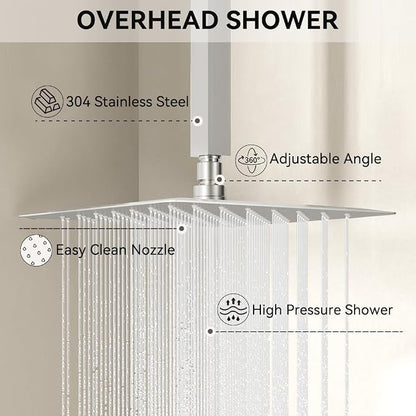 Rain Shower System, STARBATH 10" Ceiling Mount Rain Showerhead and 6" Wall Mounted Rainfall Shower for Couples, On Off Button Valve Dual Head Shower Systems Complete, Brushed Nickel