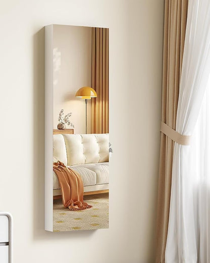LVSOMT Over The Door Jewelry Organizer, 6 LED Wall Mounted Jewelry Cabinet | Lockable 42.5" Full Length Mirror with Jewelry Storage, Hanging Jewelry Mirror Cabinet, Jewelry Armoire for Women, White