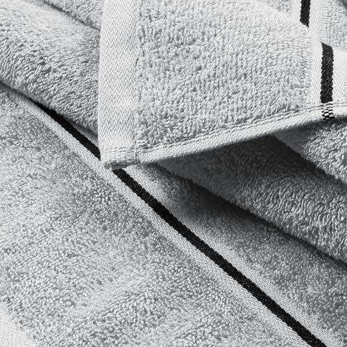 MyOwn Ultra Soft 6 Pack Cotton Towel Set, Contains 2 Bath Towels 28x55 inch, 2 Hand Towels 16x24 inch & 2 Wash Coths 12x12 inch, Ideal Everyday use, Compact & Lightweight - Light Grey